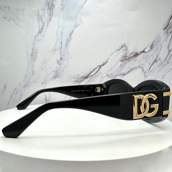 New Dolce & Gabbana Sunglasses Black Oval Acetate Gold Metal DG Gray Lens main image 16